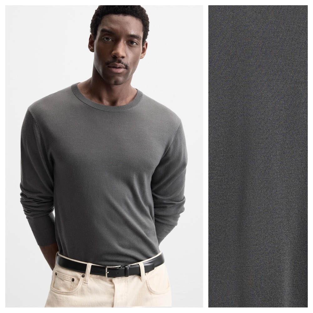 NWT. Zara Gray Loose-Fitting Sweater made of Mercerized Wool. Size XL.
